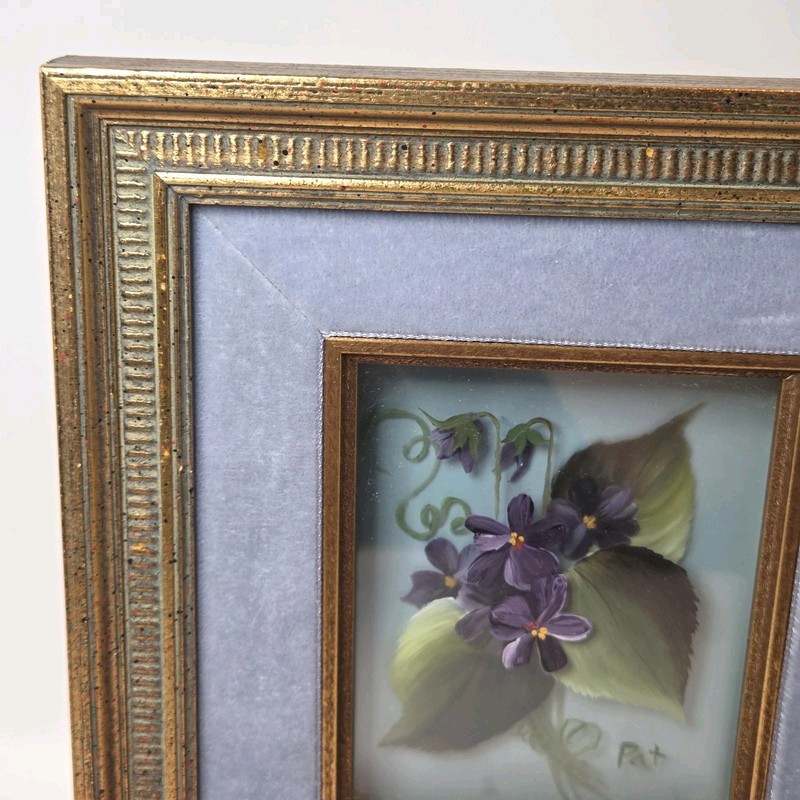 Framed Reverse Painted Violet Painting Shadow Box 3D Layered Velvet Edge 8x9 gallery
