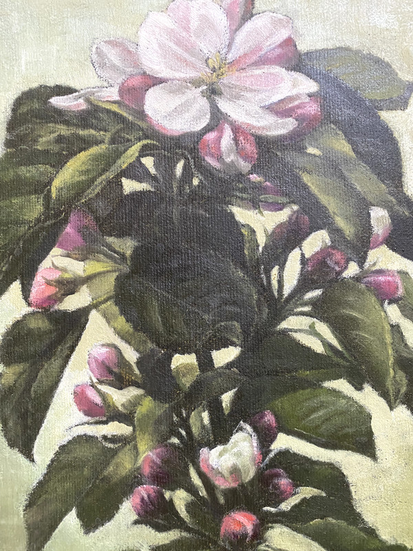 Oil Painting Still Life Flowers Christmas Monogram W.L.S Frame Antique Blooms gallery