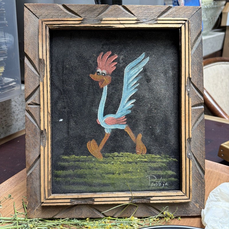Vintage Painting Roadrunner on Black Velvet