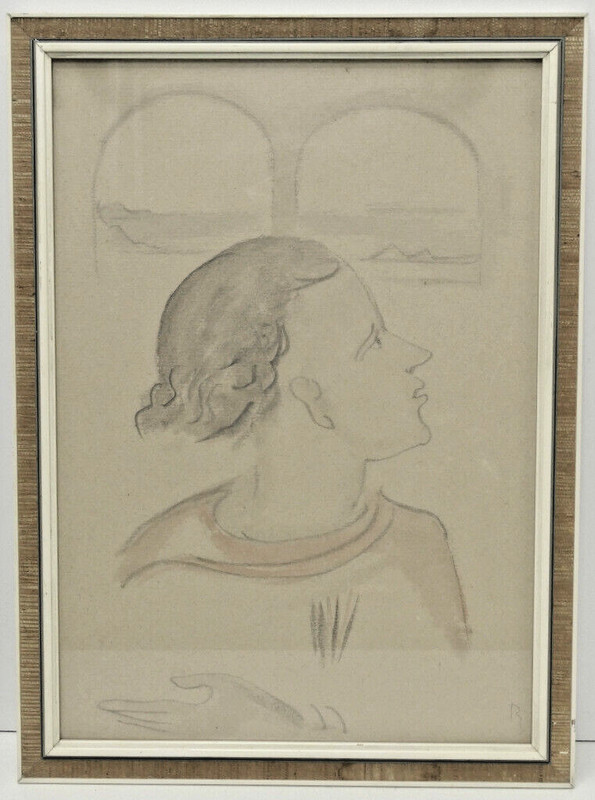 Ruth Schaumann, Original Charcoal Pen Drawing Monogram 1960s 49 x 34.7 cm