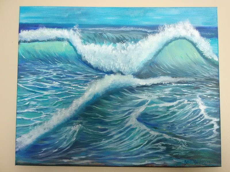 Original Acrylic Painting Beach Wave Seascape 16×20 Stretched Canvas