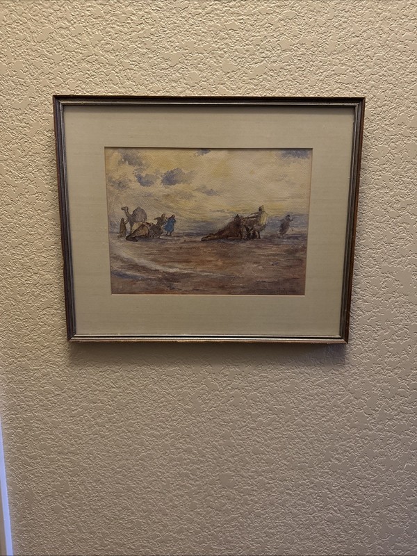A. Thomas Watercolor Painting Orientalism Egyptian Caravan Storm 1920s Boise ID gallery