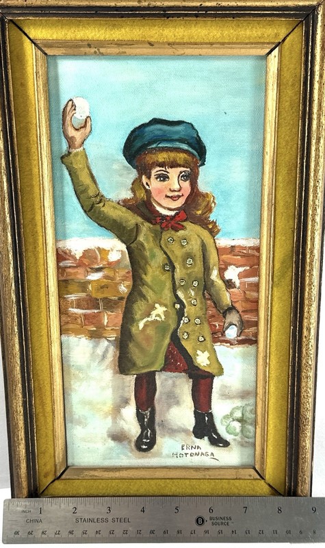 Original Oil Painting After Muzzy’s Starch Trade Card Signed Erna Motonaga 9x15 gallery
