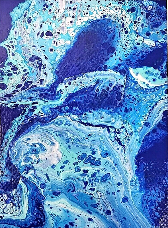 Acrylic Pour Painting Abstract Favorite Color Blue Navy 9x12 Unframed OOAK Gift gallery