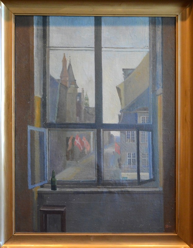 Johannes Martinus Bach 1866-1943 Oil Painting Street thru Window Denmark - 1941 gallery
