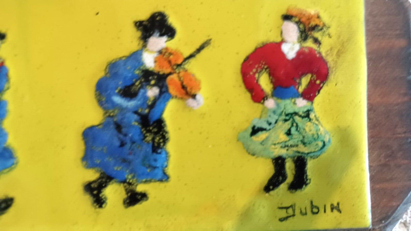 DUBIN Cloisonné Enamel Painted Signed Ukranian Russian Dancers Fiddle VINTAGE gallery