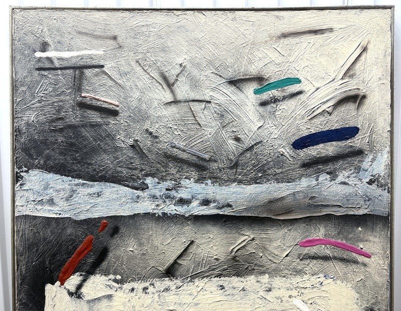 1981 ABSTRACT ILLUSIONIST Post Modernist LARGE FORMAT PAINTING 48"x36" Unsigned gallery
