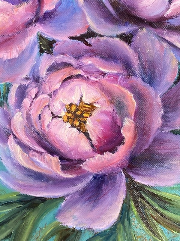 Peonies Original Oil Painting Pink Flower Wall Art 12”x12” Floral wall Decor gallery