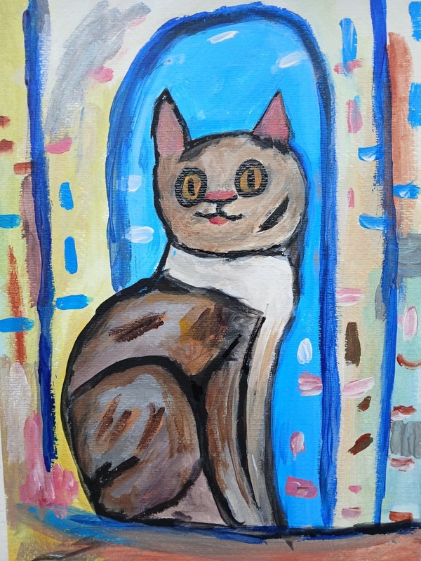 Impressionistic/Expressionist 9 x 12 Colorful Cat Painting Hand Made Art
