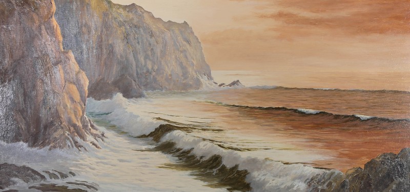 J. A. Hawkey - 20th Century Oil, Crashing Waves In Green And Pink gallery