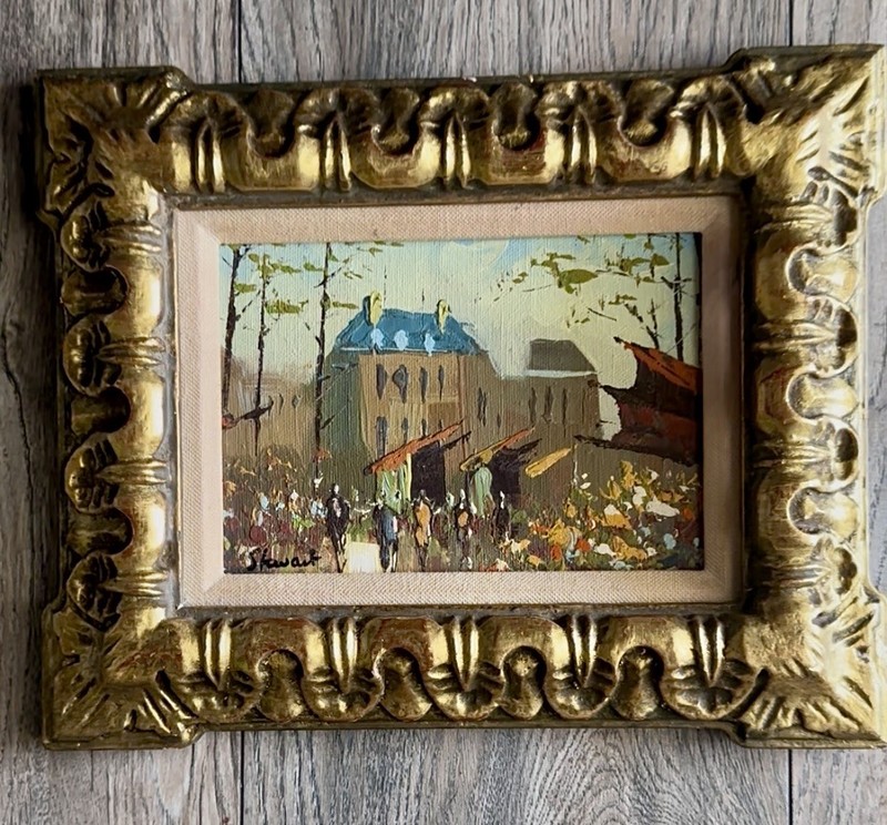 MID CENTURY IMPRESSIONISM PAINTING STREET ARTIST VENDOR SIGNED OIL ON CANVAS gallery