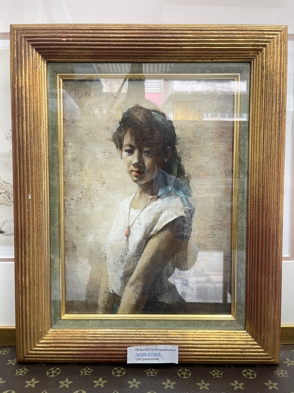 Original Kazutoshi Kihara Japanese Oil Painting Portrait of Young Woman on C
