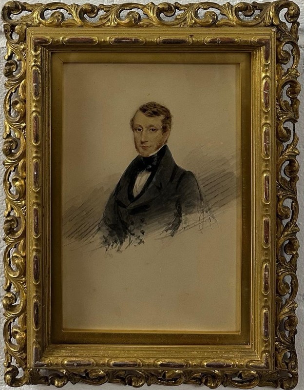 English School (19TH Cen-ry) : Portrait Of A Gentleman, Watercolor, Gilt Framed
