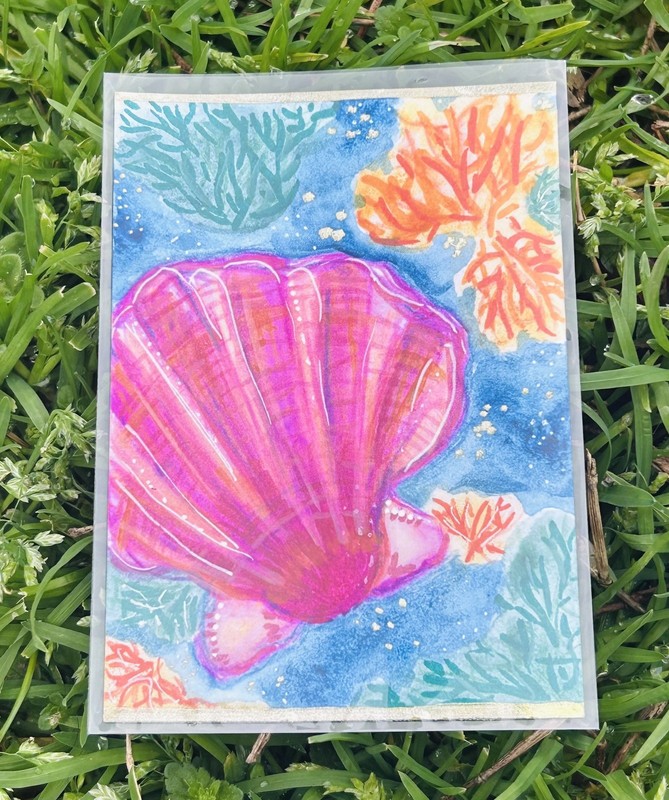 Original ACEO Scallop Dream Watercolor Art Card