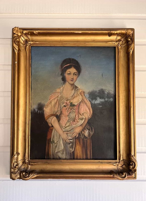 Antique 19th Century Oil Painting After Greuze «The Broken Vessel»