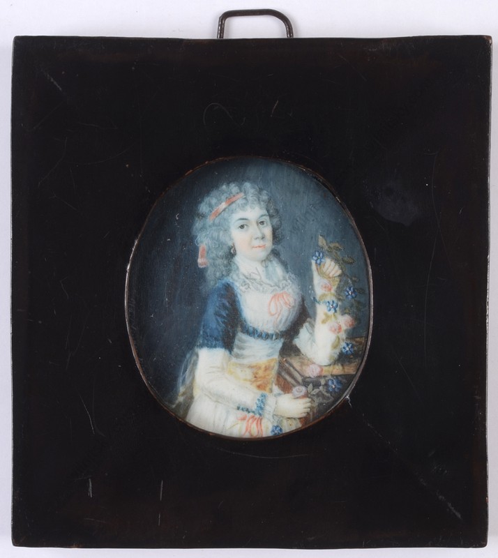 Haslinger (Austrian artist) «Young lady with a garland», miniature, 1790s