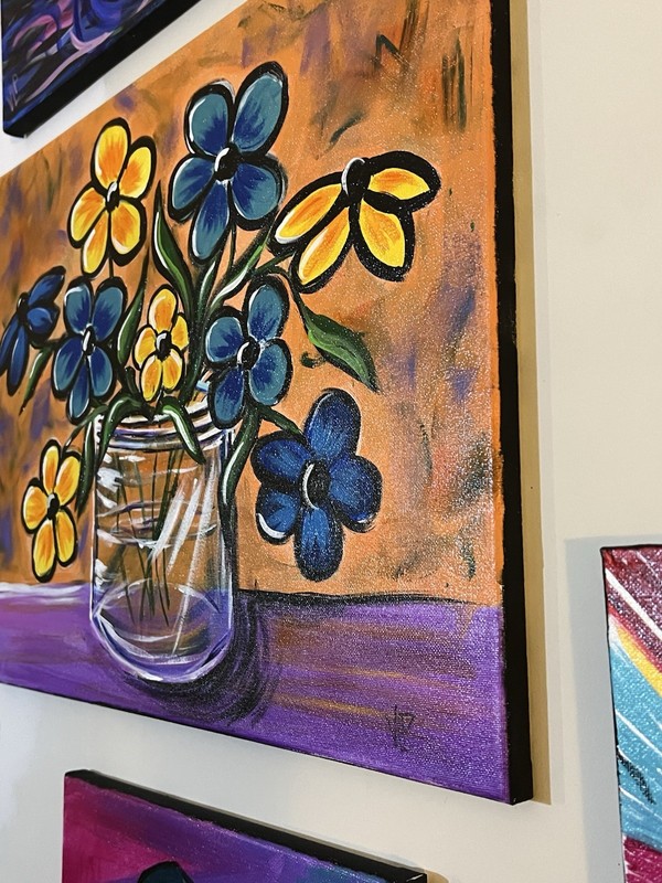 A VLP Original Blue & Yellow Flowers 16x20” Acrylic w/Frame Canvas Signed w/COA gallery