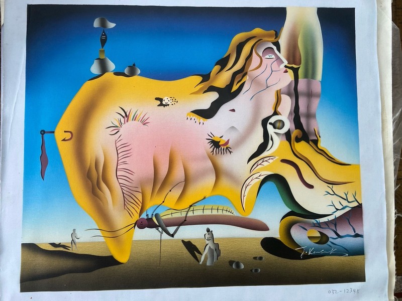 1990’s ORIGINAL GICLEE ON CANVAS ART PAINTING DALI GREAT MASTURBATOR SIGNED