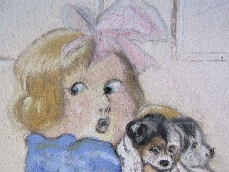 Vintage Original Chalk Framed Wall Art Girl & Boy Kids With Puppies gallery