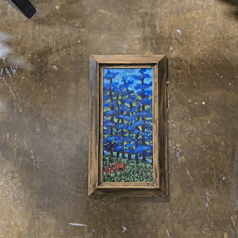 Original Acrylic Painting » Among The Blue Pines» 6″ X 13″ By Timothy Designs