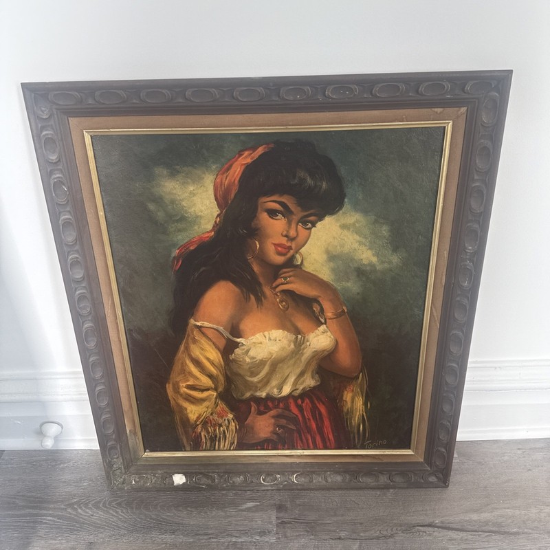Vintage Oil Painting Original Framed Art Torino Italy “Gypsy Lady”