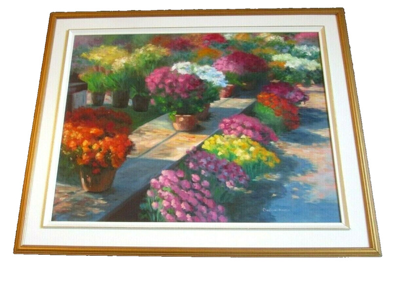 CANADIAN ARTIST MONIQUE MARTIN COURCY PAINTING OF CHRYSANTHEMUMS A BEAUTY !