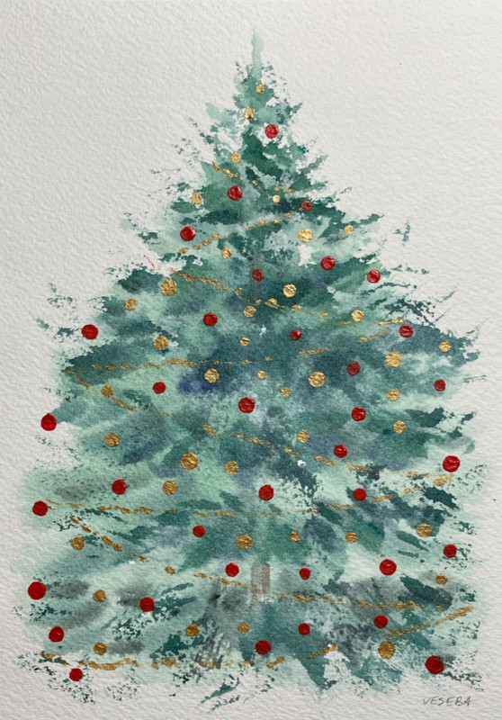 Original Watercolor Abstract Painting Christmas tree - 5x7 inches - NEW gallery