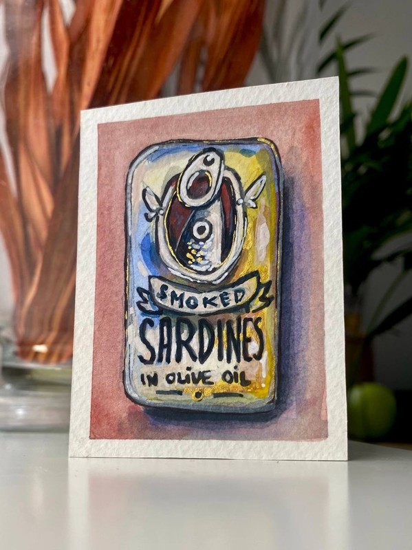ACEO Original Painting Sardines Fish 6/9 2.5×3.5 Card