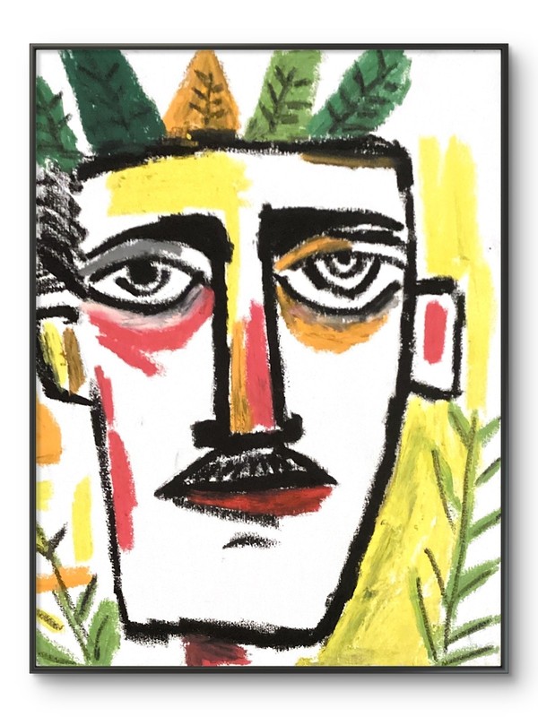 Modern Mustache Man Portrait Green Neo Expressionism Original Art 11×14 Canvas