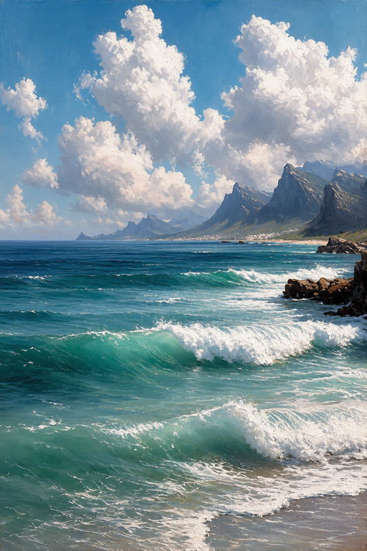 Original Hand-Painted Ocean Waves Canvas Painting Coastal Seascape Art 16×24