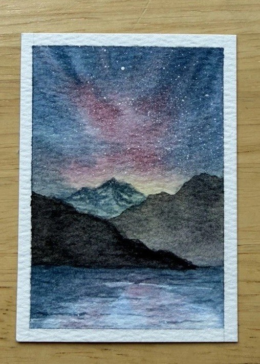 ACEO Original Art Card Watercolor Painting Mountain landscape abstract 2.5 x 3.5