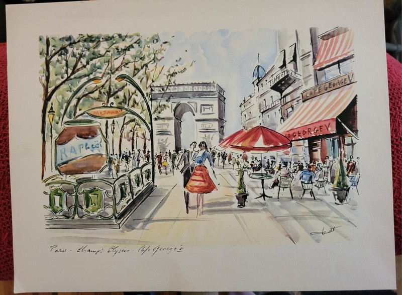 Vintage French Watercolor Arc de Triomphe, Paris, Lithograph By C. Ducollet
