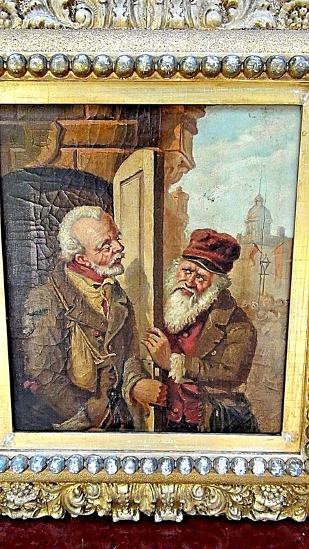 ANTIQUE 18c RUSSIAN OLD MASTER ORIGINAL OIL ON CANVAS A CITY STREET SCENE gallery