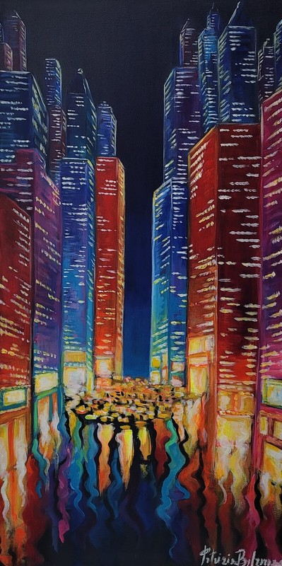 Light And Shadow In Acrylic Times Square By Patrizia Balzerano 40x79 Cm