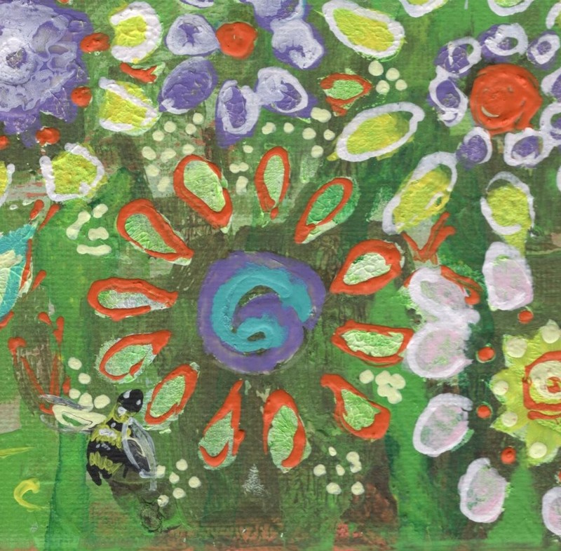 ORIGINAL ART HAND PAINTED of Flowers and Honey Bees USA BY SUE FURROW gallery
