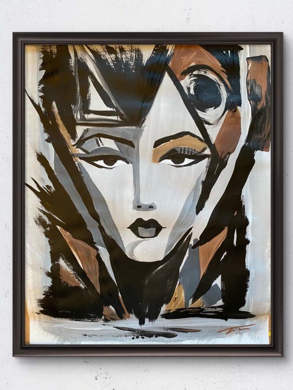 Black Gray Brown Woman Abstract Acrylic Original Art 14x11 Paper