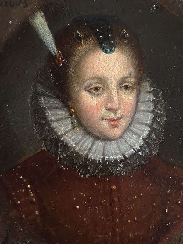 Baroque Miniature Portrait on Copper Dated 1621 (by Pourbus?)