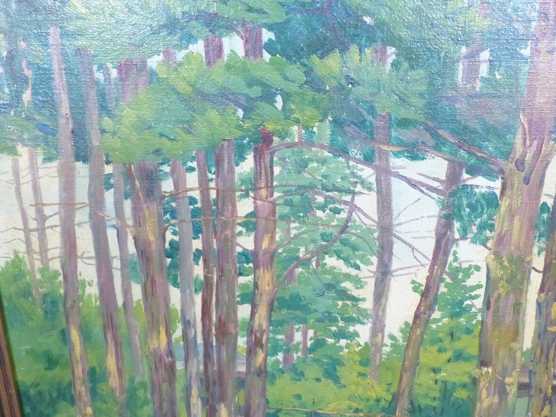 1900's Wooded Landscape Impressionist Arts & Crafts Oil Painting by S F Price gallery