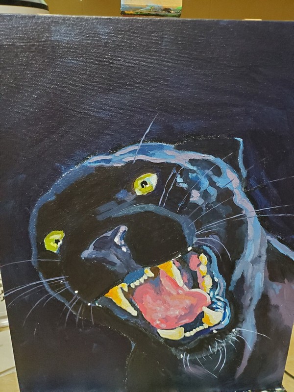 Black Panther original painting 11×14 Hard Board Panel Canvas. No Frame