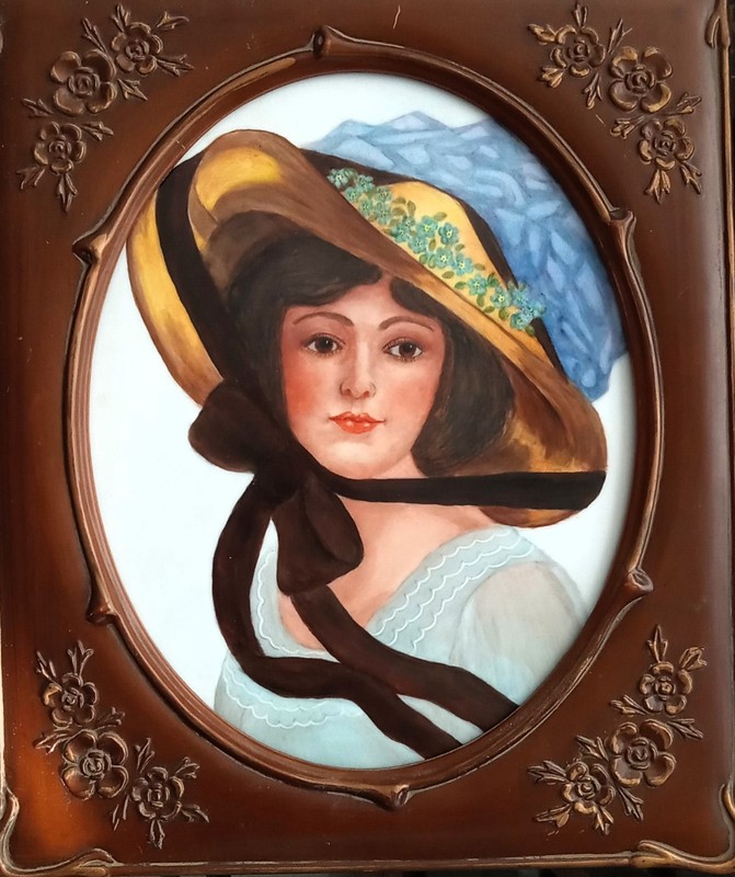 Vintage Original Painting on Ceramic Signed D. Fricke in Original Frame, 10″x12″