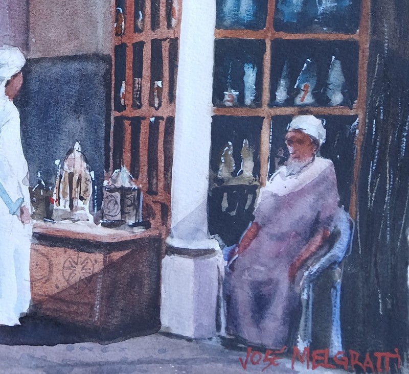Watercolor Original Painting Traditional Bazaar, Oman 12" x 16" NOT A PRINT gallery