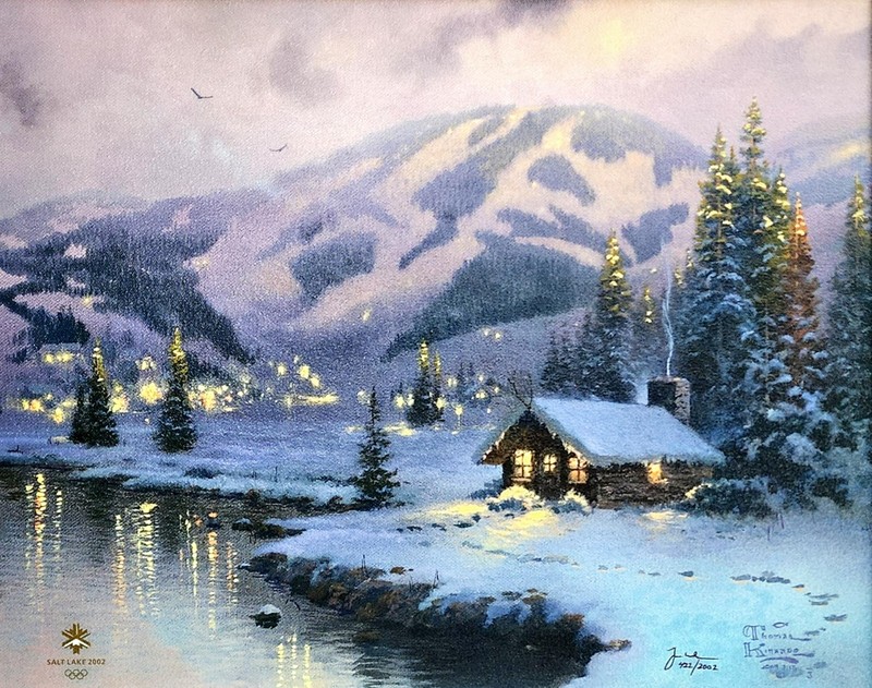 Thomas Kinkade Olympic Mountain Evening S/N 16X20 Double Signed
