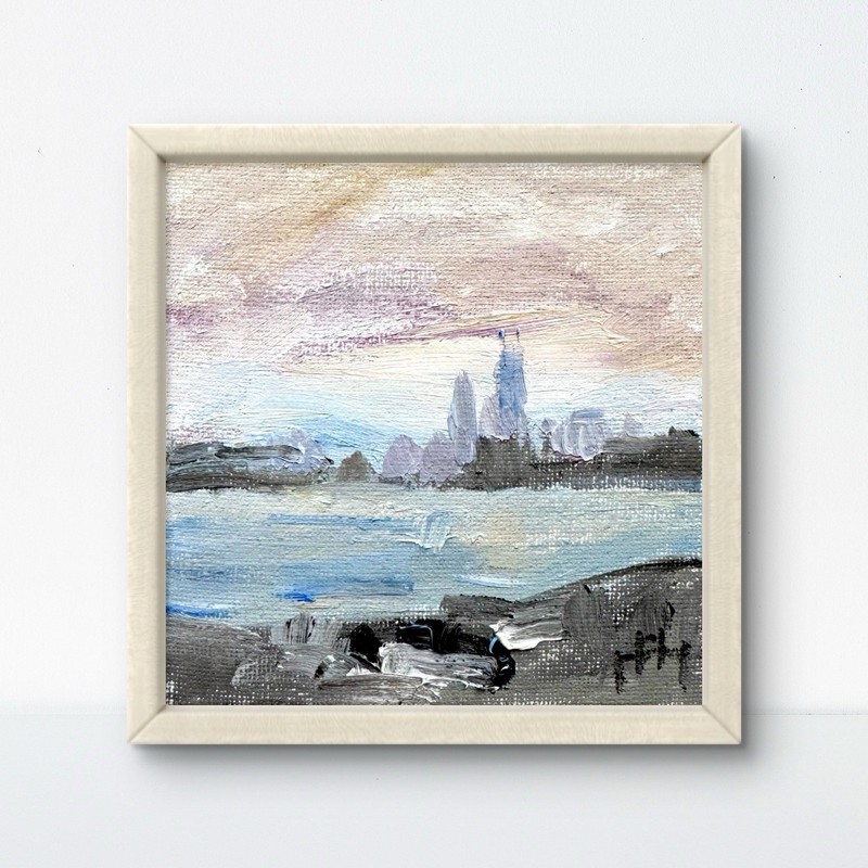 Lake No.9 4×4 original oil painting Chicago urban landscape fine art