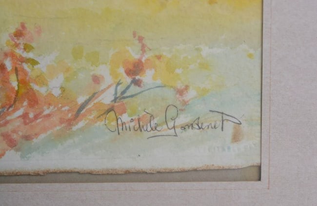 Original Watercolor French Village Landscape by Michele Gondinet Signed Art gallery