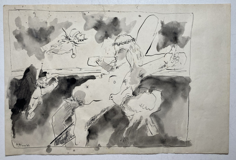 Vintage Original Pen and Ink Drawing Beat Poet Artist Illustration Signed 1967 gallery