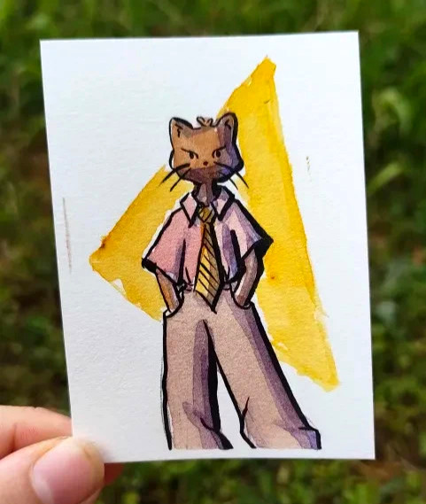 ACEO: Original Watercolor Painting (6.4 x 8.9 cm) the cat 2/6 by Lenahui