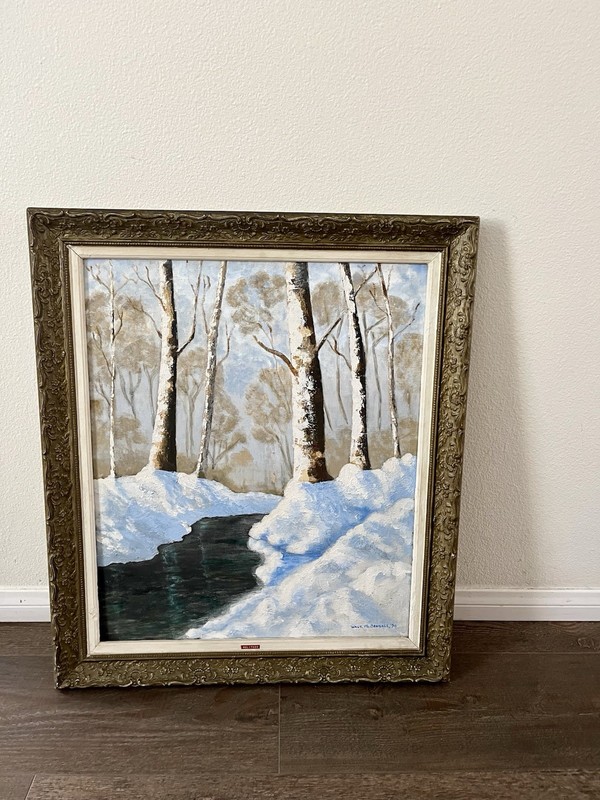 1970s Vintage winter landscape oil painting Signed “Walt McDonald “ 25/29 Inch