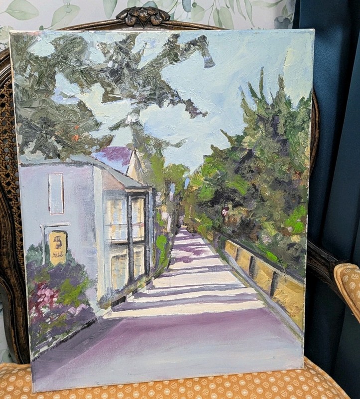 Original 16 X 20 Tree Flanked Street Scene Impasto Oil Painting On Canvas