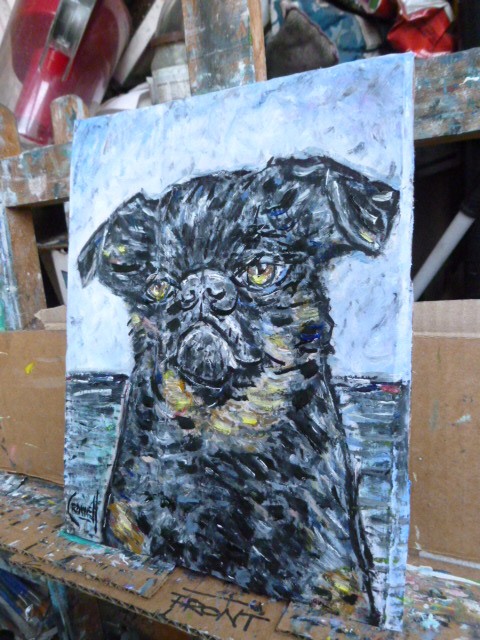 They call me Charlie 8x10 dog oil painting card panel original signed Crowell gallery