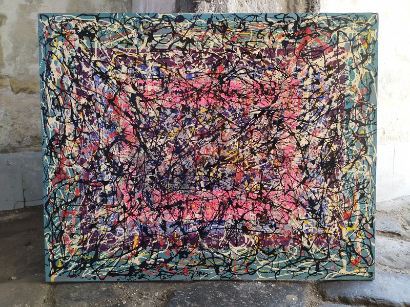 Large Modern Abstract Acrylic/Enamel Painting Dripping Art Action signed gallery